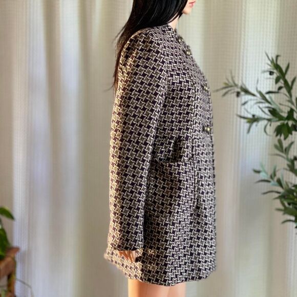 NWT Cotton On Selma Double Breasted Coat Textured Check Jacket Burgundy Size M - Picture 3 of 8